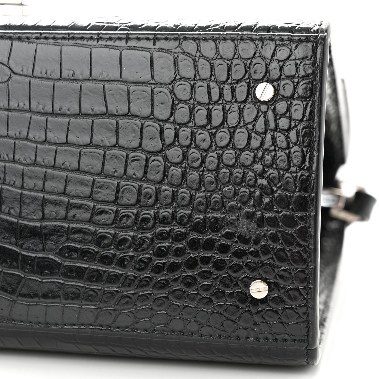 Calfskin Crocodile Embossed Medium Classic Monogram Cassandra Top Handle Black Rouge Legion