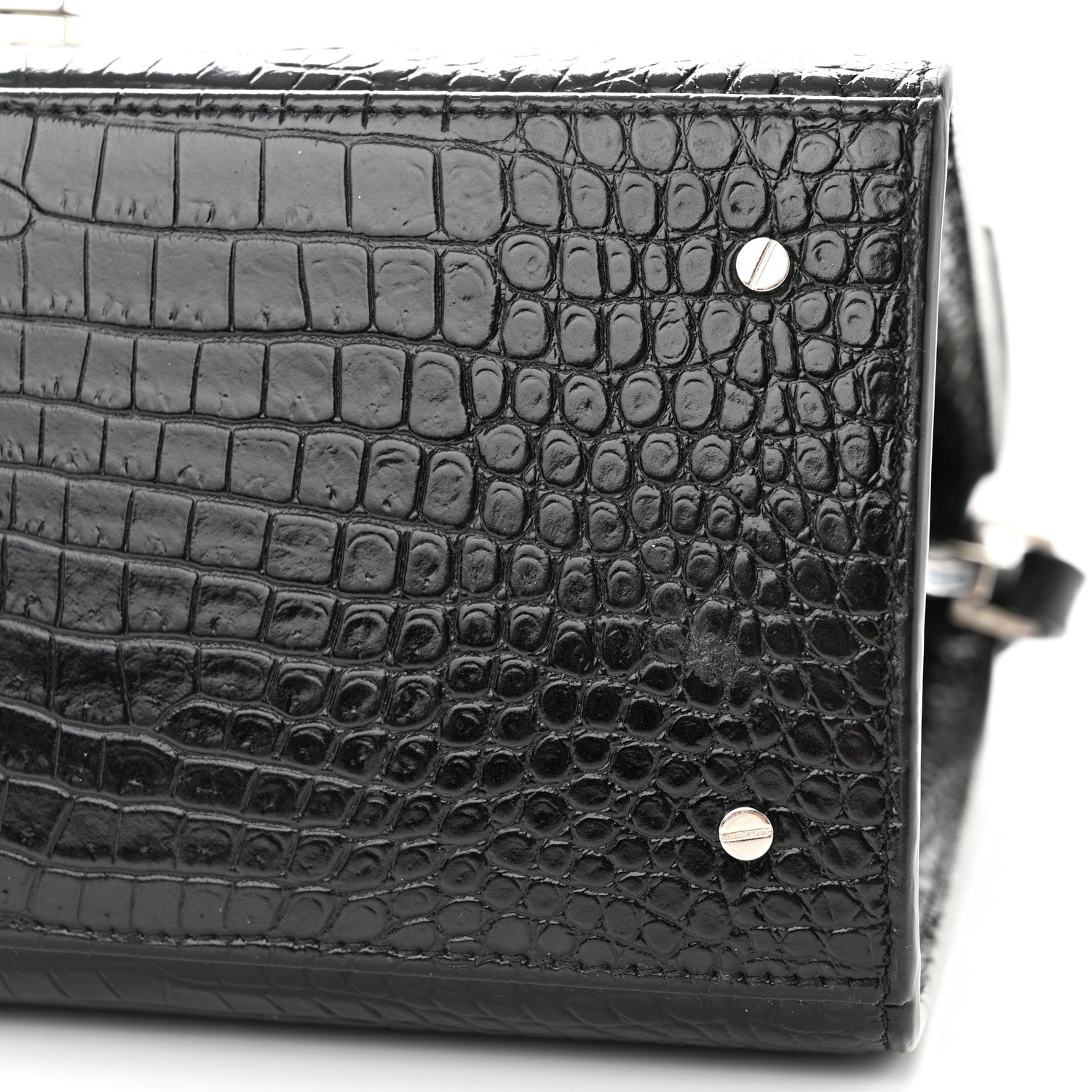 Saint Laurent Calfskin Crocodile Embossed Medium Classic Monogram Cassandra Top Handle Black Rouge Legion 11 of 11