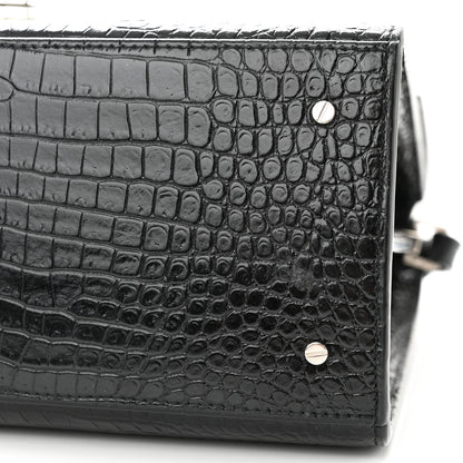 Saint Laurent Calfskin Crocodile Embossed Medium Classic Monogram Cassandra Top Handle Black Rouge Legion 11 of 11