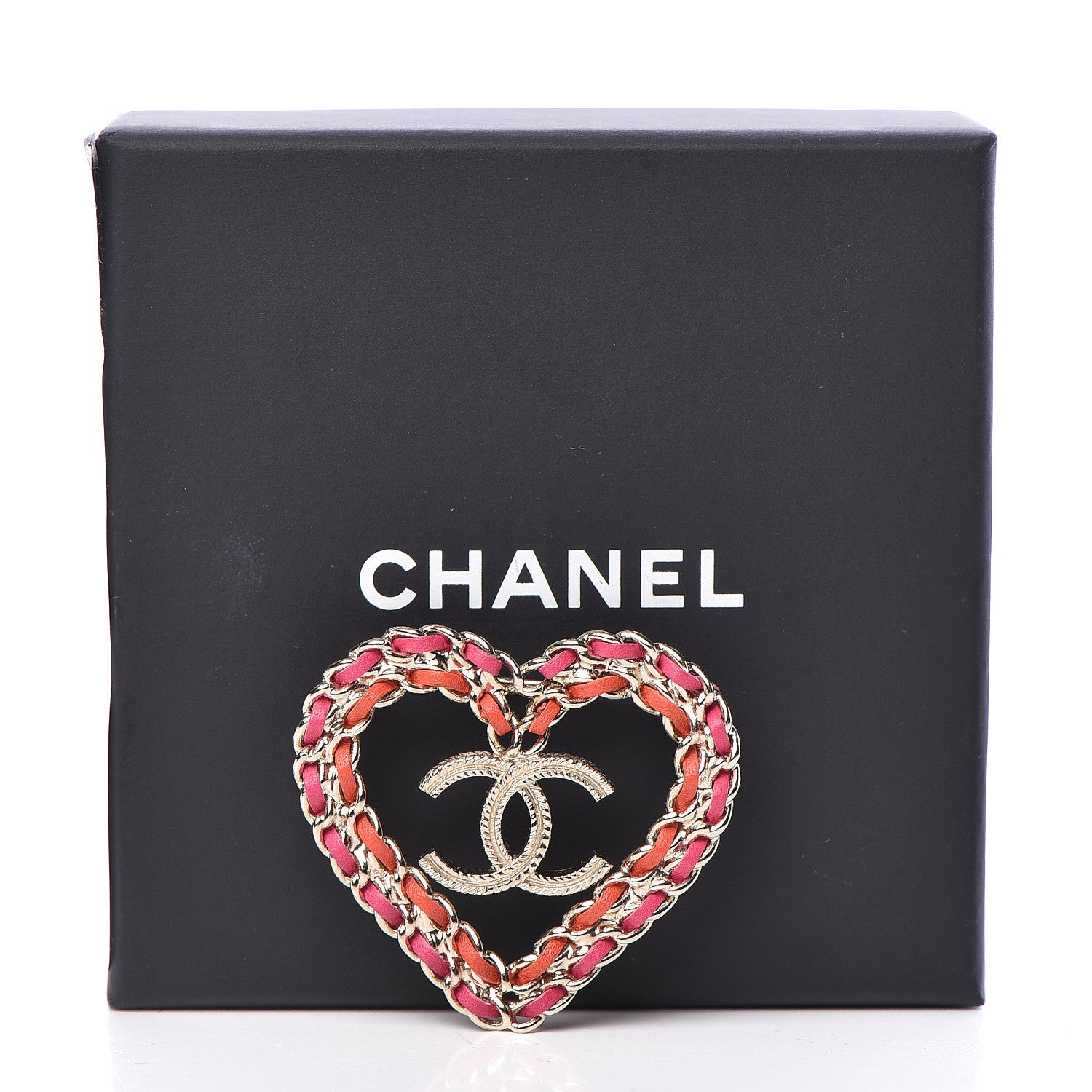 Chanel Metal Calfskin Braided Heart CC Brooch Pink Red Gold 5 of 5