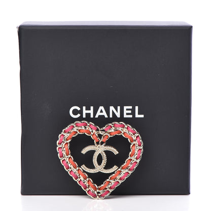 Chanel Metal Calfskin Braided Heart CC Brooch Pink Red Gold 5 of 5