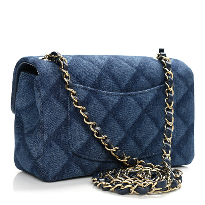 Chanel Printed Denim Quilted Mini Rectangular Flap Dark Blue 2 of 10