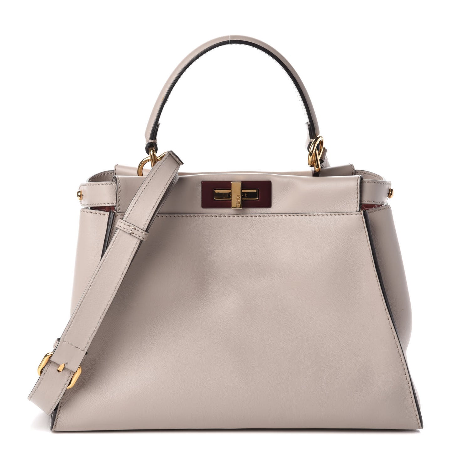 Vitello Seta Shiny Nappa Medium Peekaboo Iconic Satchel Grigio Polvere Bois de Rose