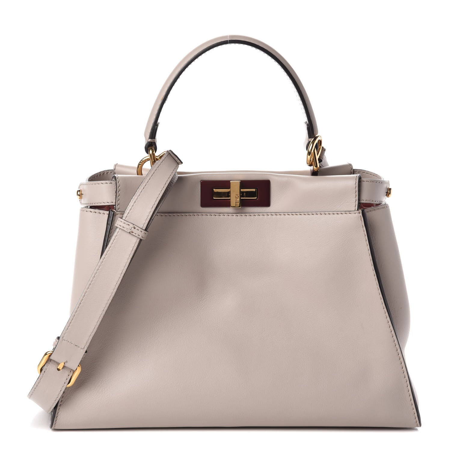 Fendi Vitello Seta Shiny Nappa Medium Peekaboo Iconic Satchel Grigio Polvere Bois de Rose 1 of 10