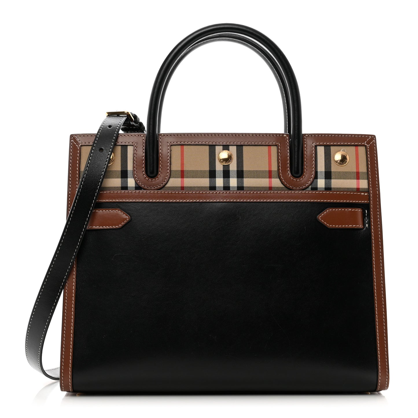 Calfskin Vintage Check Small Two Handle Title Bag Black