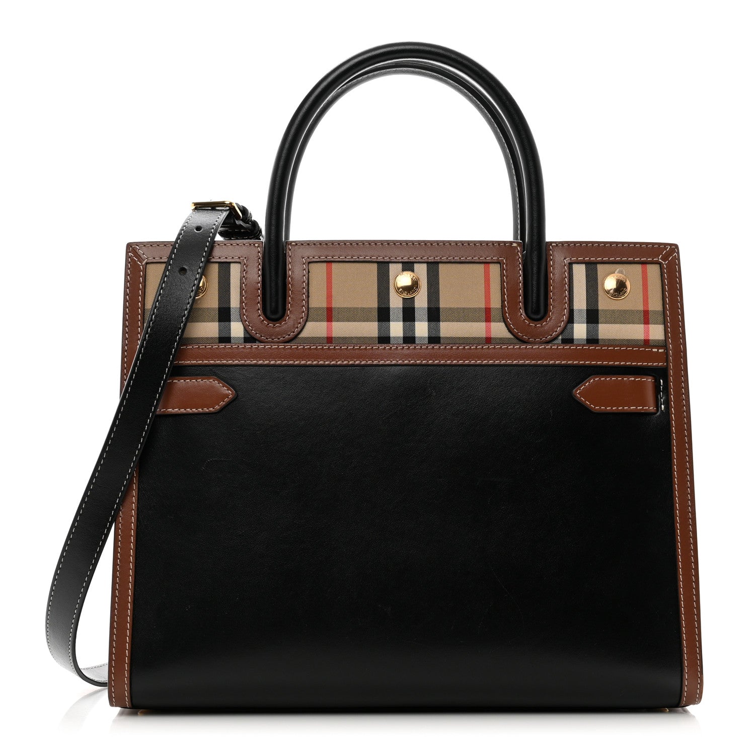 Burberry Calfskin Vintage Check Small Two Handle Title Bag Black 1 of 10
