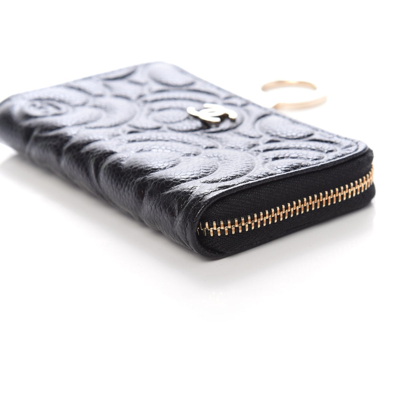 Caviar Camellia Embossed Key Holder Case Black