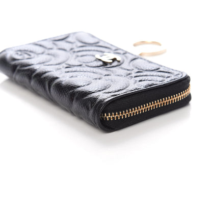 Chanel Caviar Camellia Embossed Key Holder Case Black 9 of 10