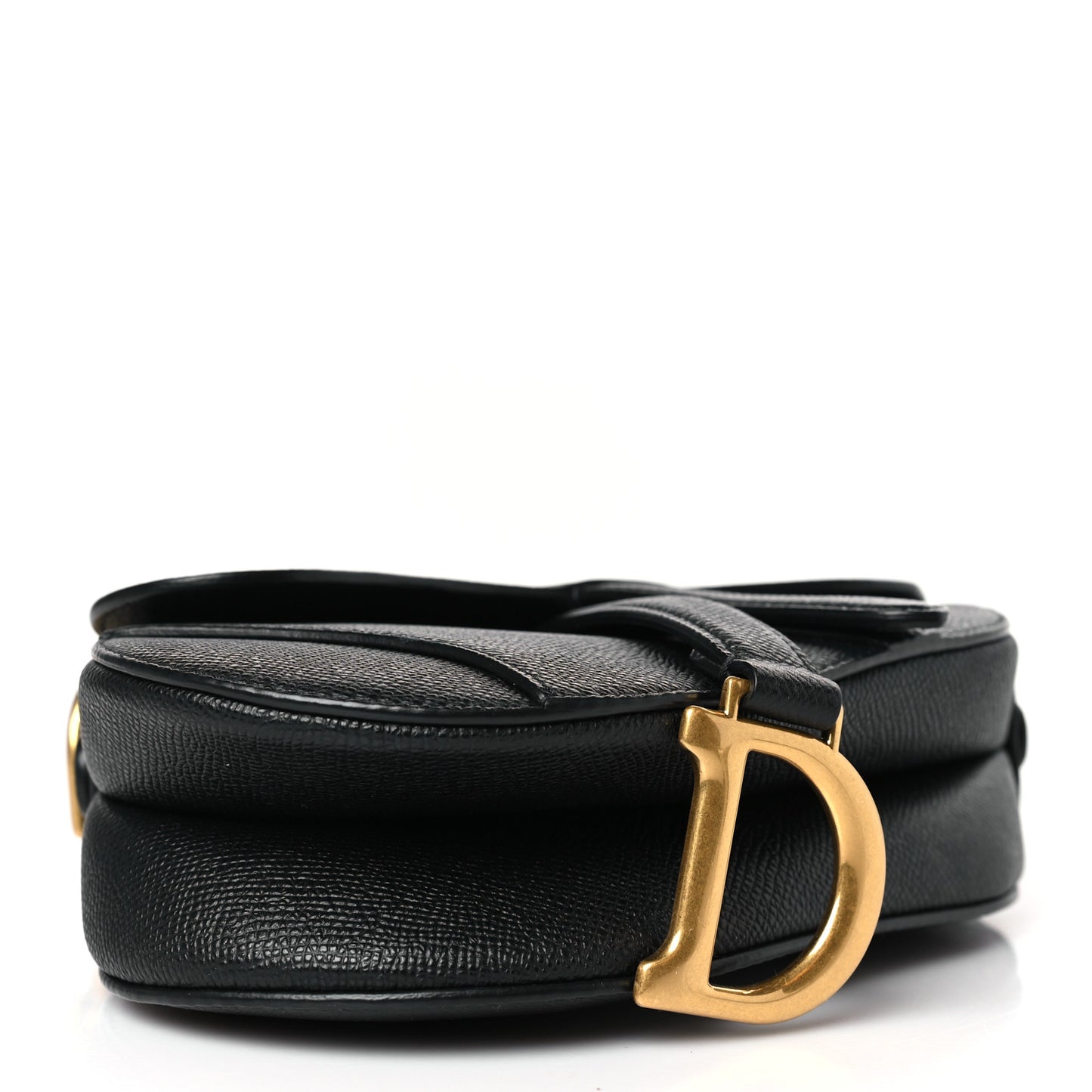 Grained Calfskin Mini Saddle Bag With Strap Black