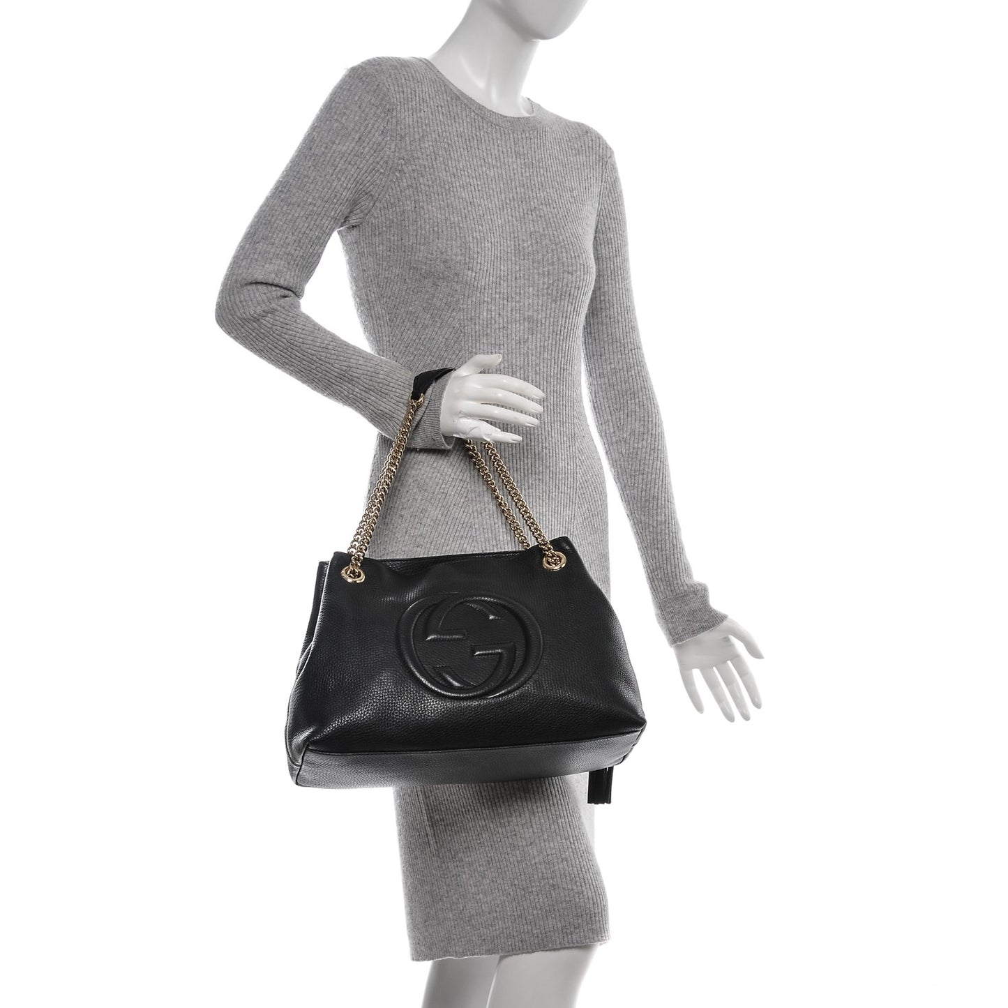 Pebbled Calfskin Medium Soho Chain Shoulder Bag Black