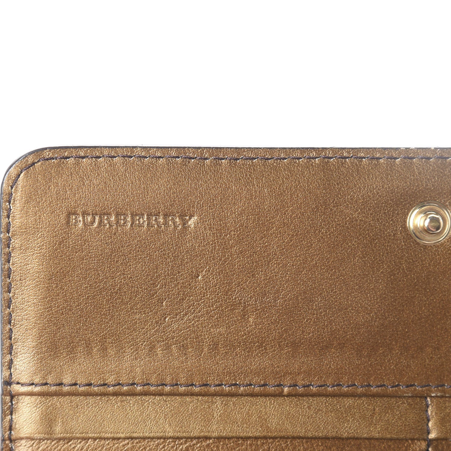 Burberry Metallic Calfskin Grommet Studded Flap Wallet Gold 6 of 7