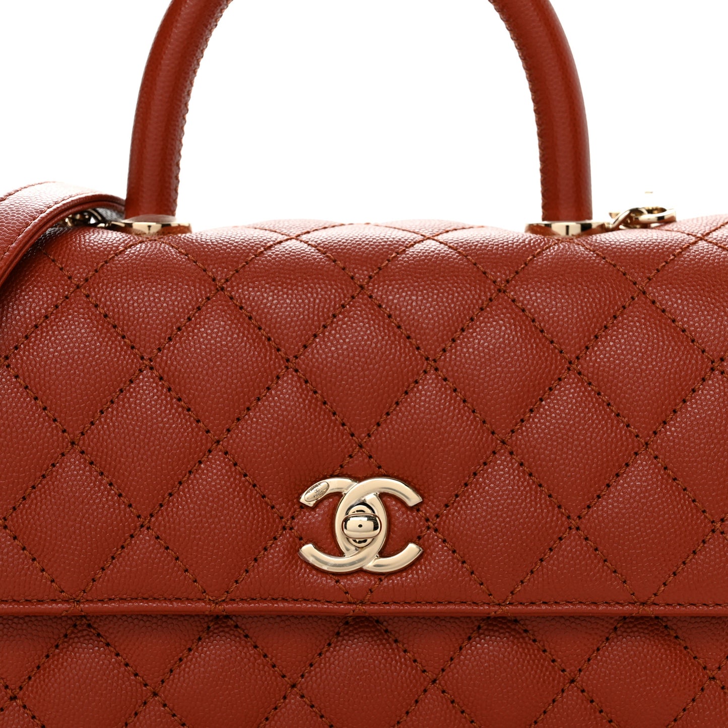 Caviar Quilted Mini Coco Handle Flap Dark Orange