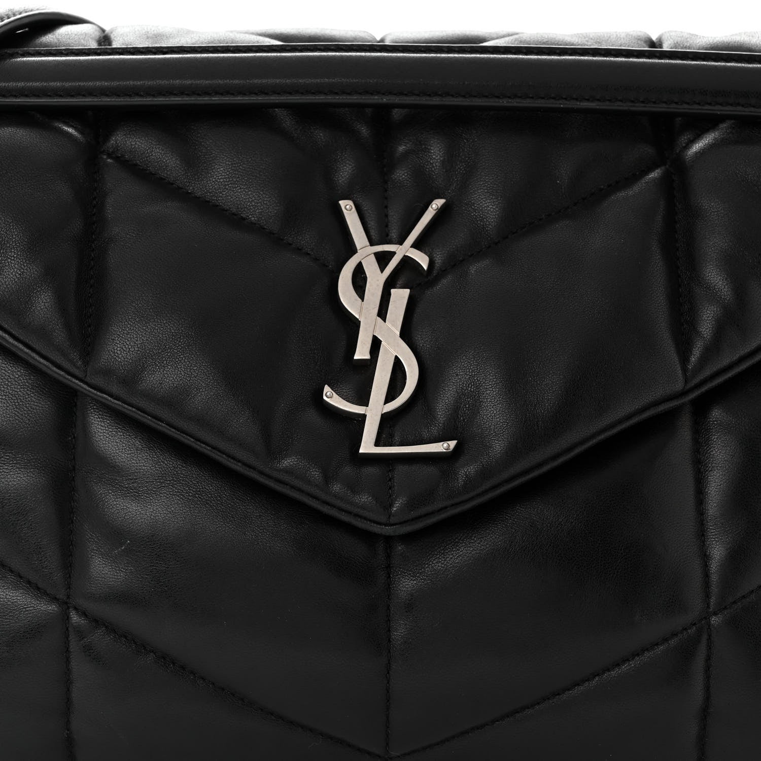 Saint Laurent Lambskin Quilted Medium Loulou Puffer Monogram Chain Satchel Black 8 of 10