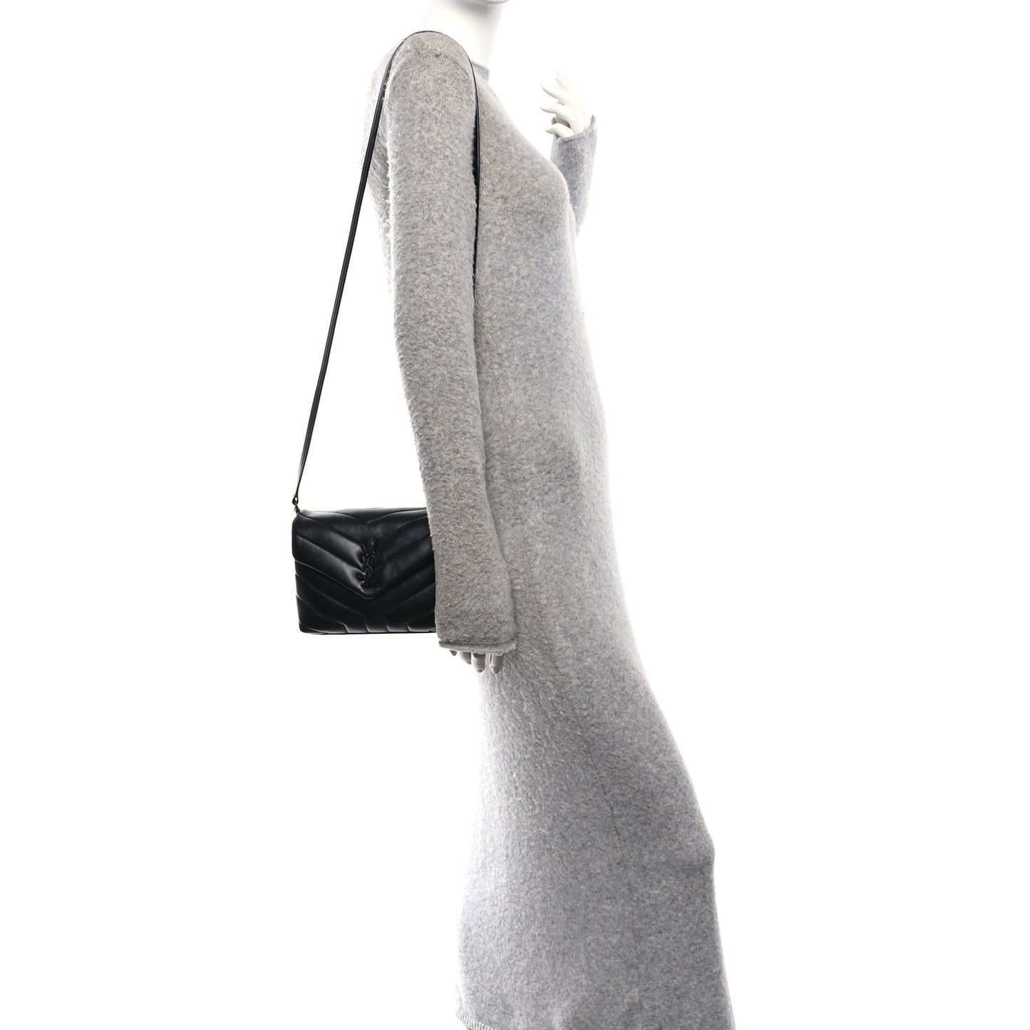 Calfskin Y Quilted Monogram Monochrome Toy Loulou Crossbody Bag Black