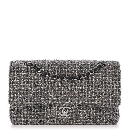 Chanel Metallic Tweed Medium Double Flap Black White 1 of 8