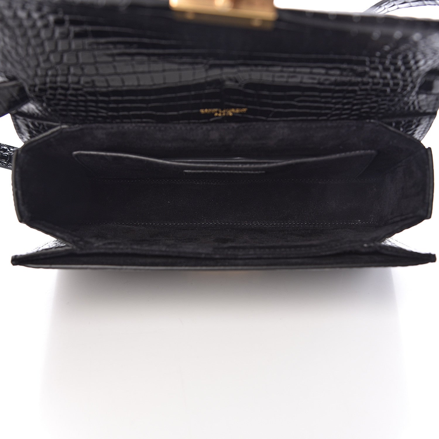 Saint Laurent Calfskin Crocodile Embossed Medium Bellechasse Satchel Black 5 of 11