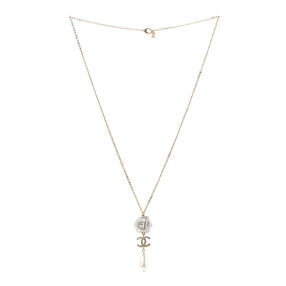 Chanel Crystal Pearl CC Camellia Flower Necklace Gold 3 of 6