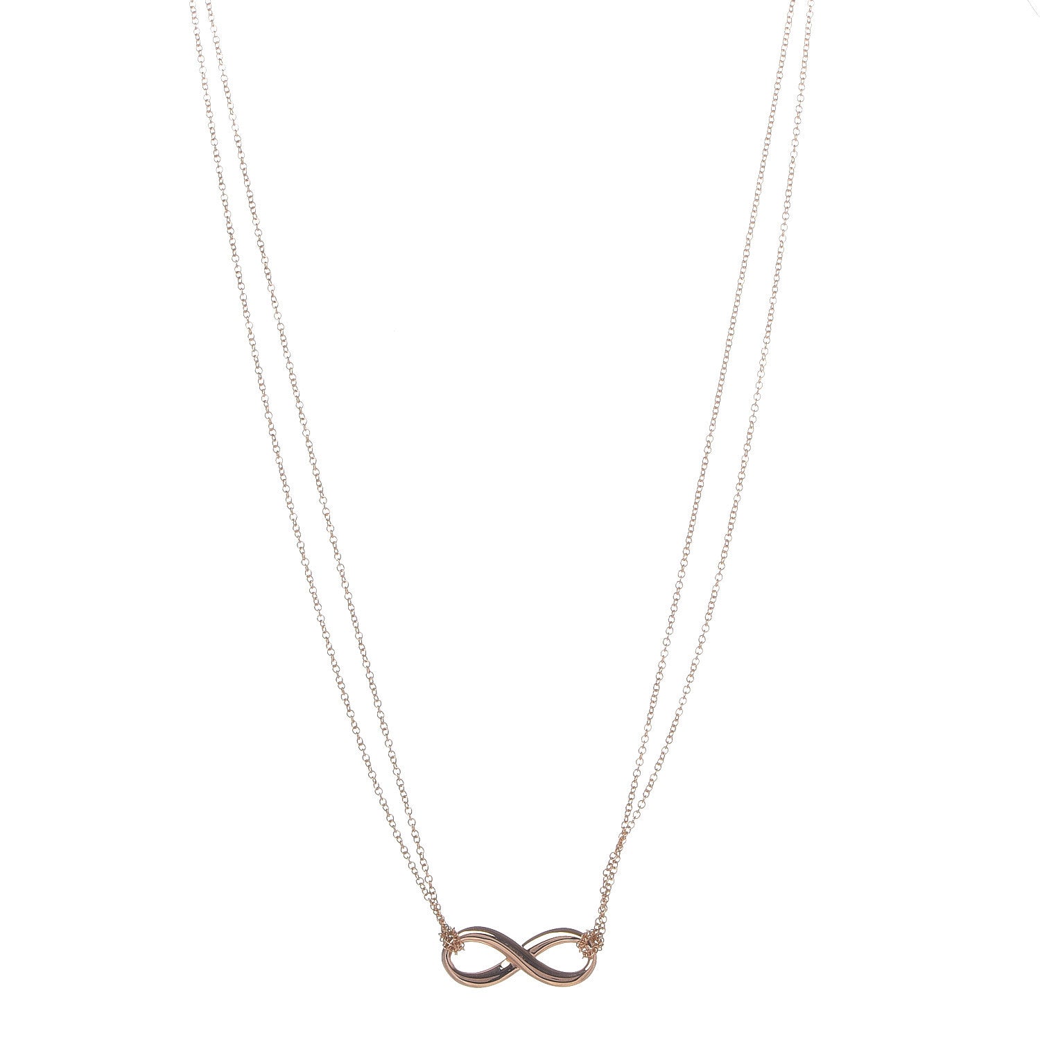 Tiffany 18K Rose Gold Infinity Double Chain Pendant Necklace 1 of 8