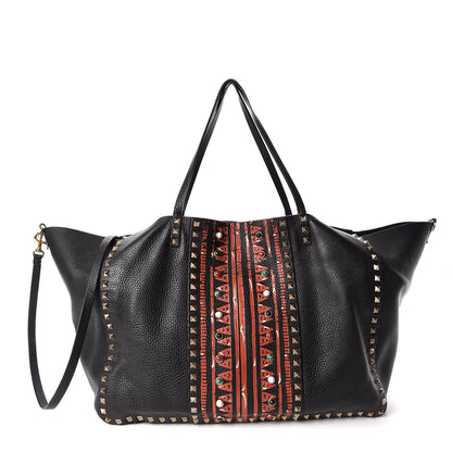 Valentino Garavani Grained Calfskin Tribal Large Rockstud Rolling Crossbody Tote Black 1 of 10