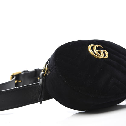 Gucci Velvet Matelasse GG Marmont Belt Bag 95 38 Black 5 of 11