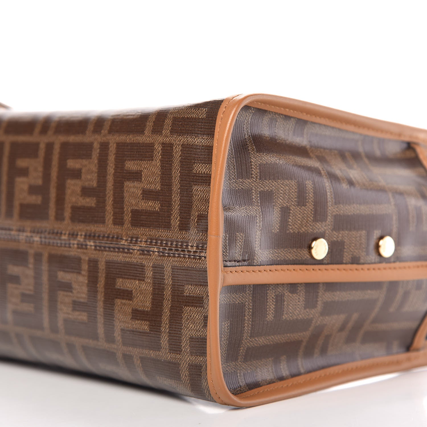 Fendi Glazed Fabric Vitello Century FF 1974 Stamp Patch Mini Peekaboo Defender Cover Mogano Panna Caramello 7 of 11