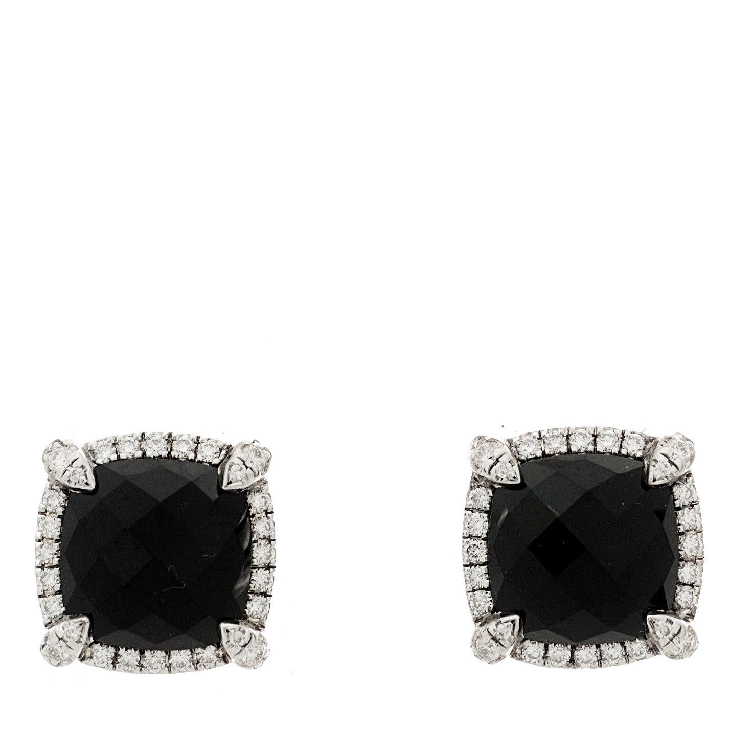 Sterling Silver Diamond Black Onyx 9mm Chatelaine Bezel Earrings
