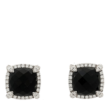 David Yurman Sterling Silver Diamond Black Onyx 9mm Chatelaine Bezel Earrings 1 of 4