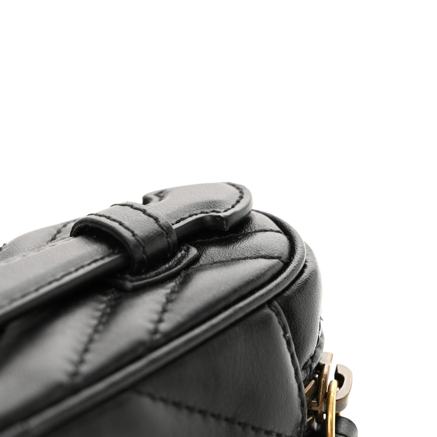 Calfskin Matelasse Chevron Mini GG Marmont Top Handle Bag Black