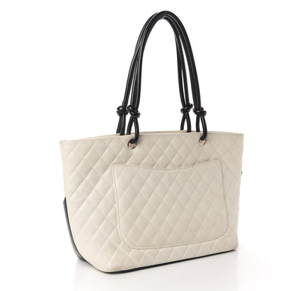 Chanel Calfskin Quilted Large Cambon Tote White Black 3 of 12