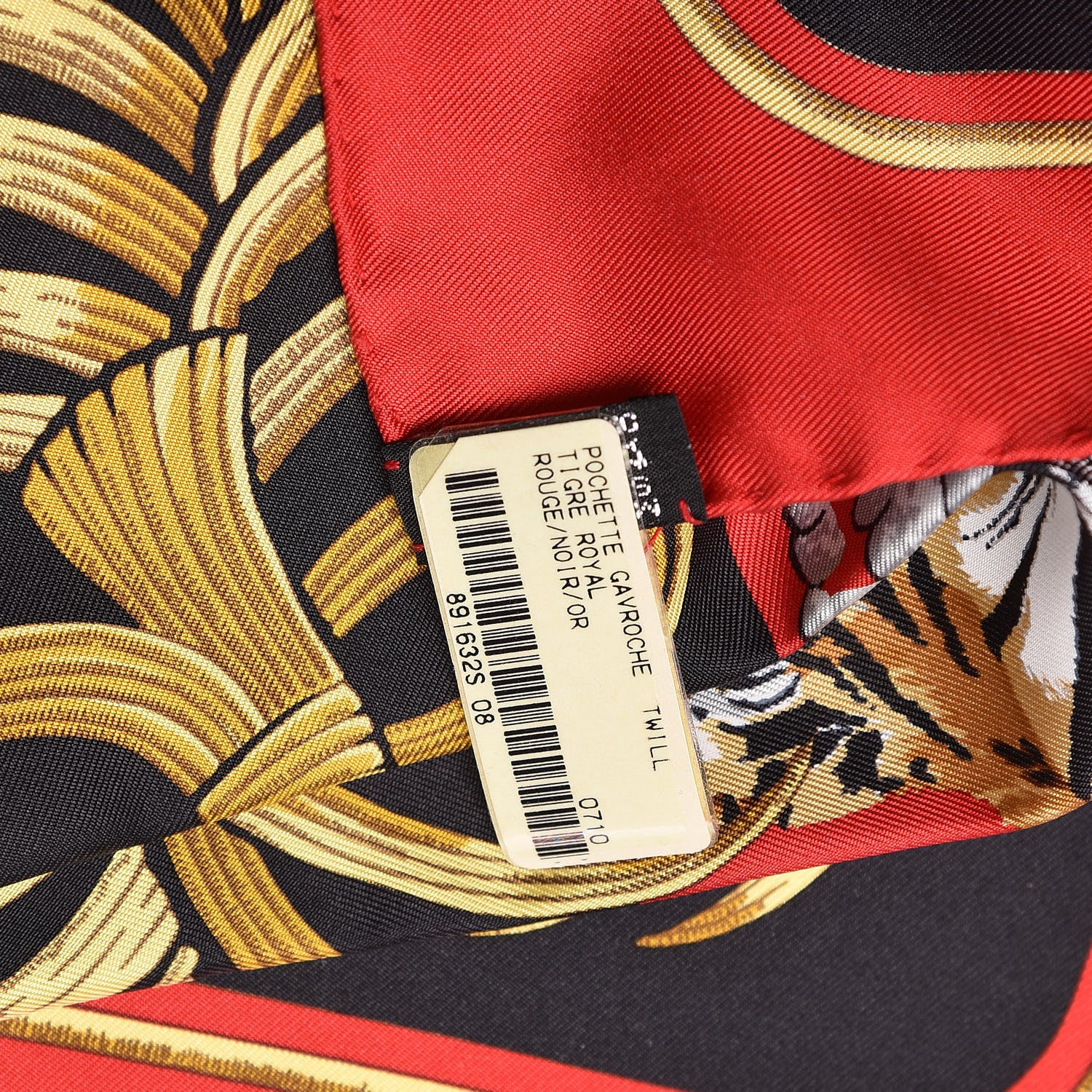 Hermes Silk Tigre Royal Pocket Square Rouge Noir Or 4 of 4
