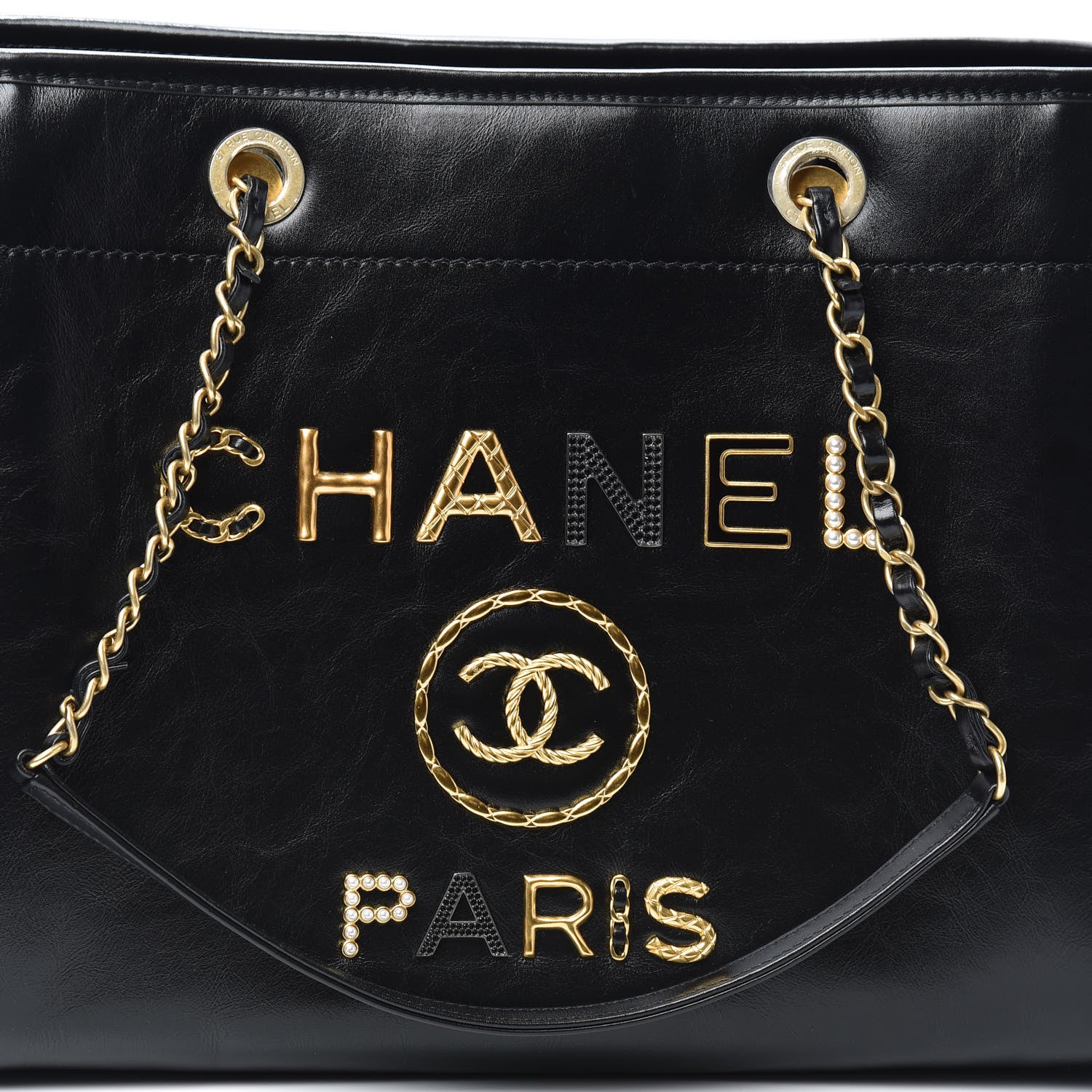 Chanel Aged Calfskin Small Charms Deauville Tote Black 8 of 10