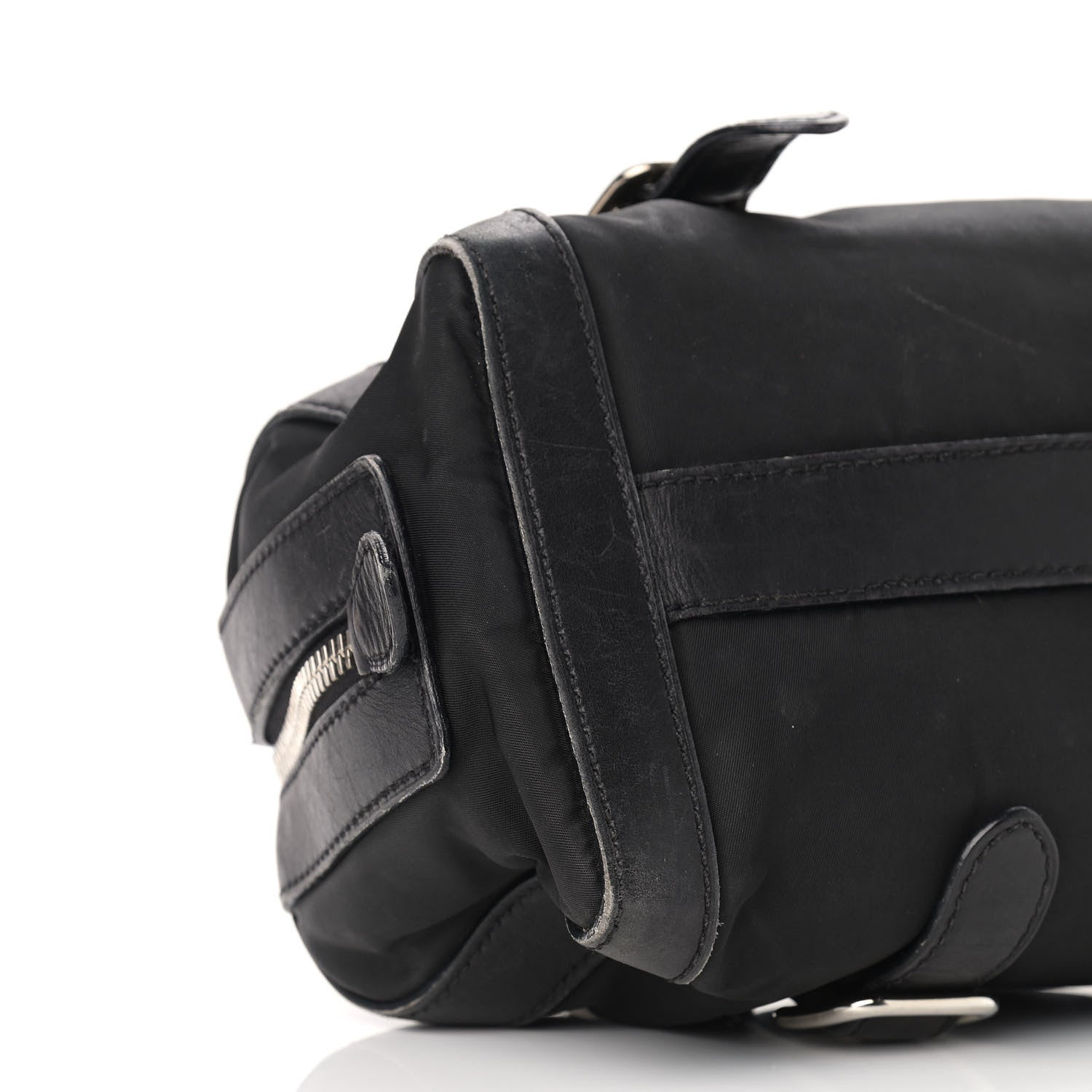 Prada Nylon Calfskin Buckle Shoulder Bag Black 8 of 16
