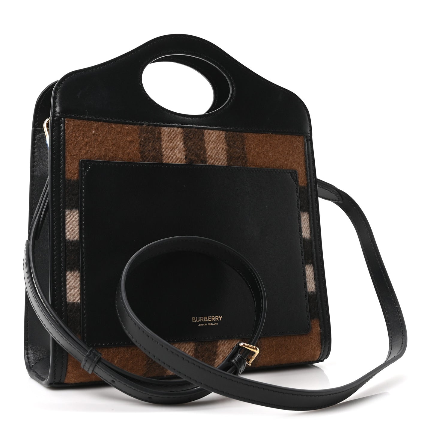 Smooth Calfskin Cashmere Check Mini Pocket Bag Brown
