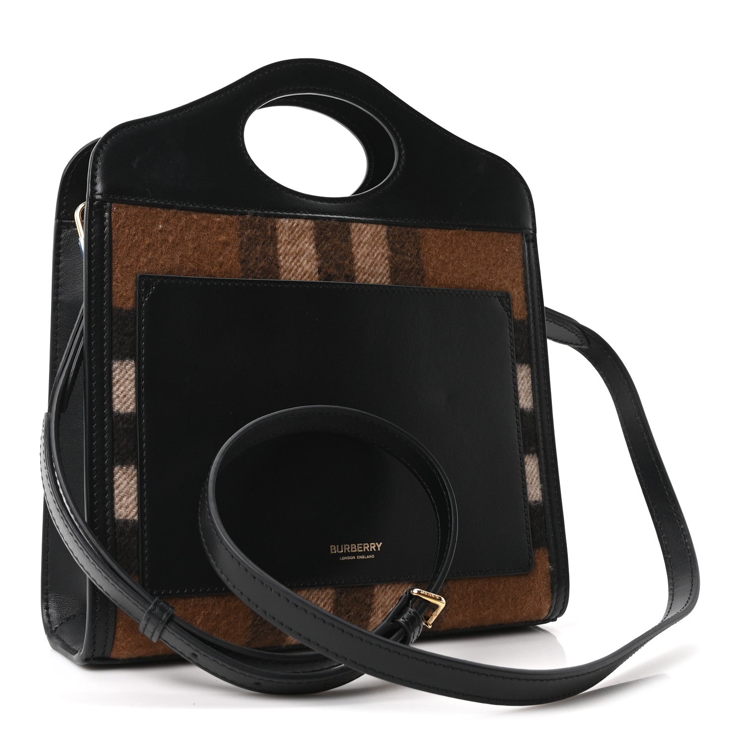 Burberry Smooth Calfskin Cashmere Check Mini Pocket Bag Brown 3 of 10