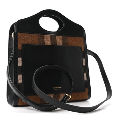 Burberry Smooth Calfskin Cashmere Check Mini Pocket Bag Brown 3 of 10