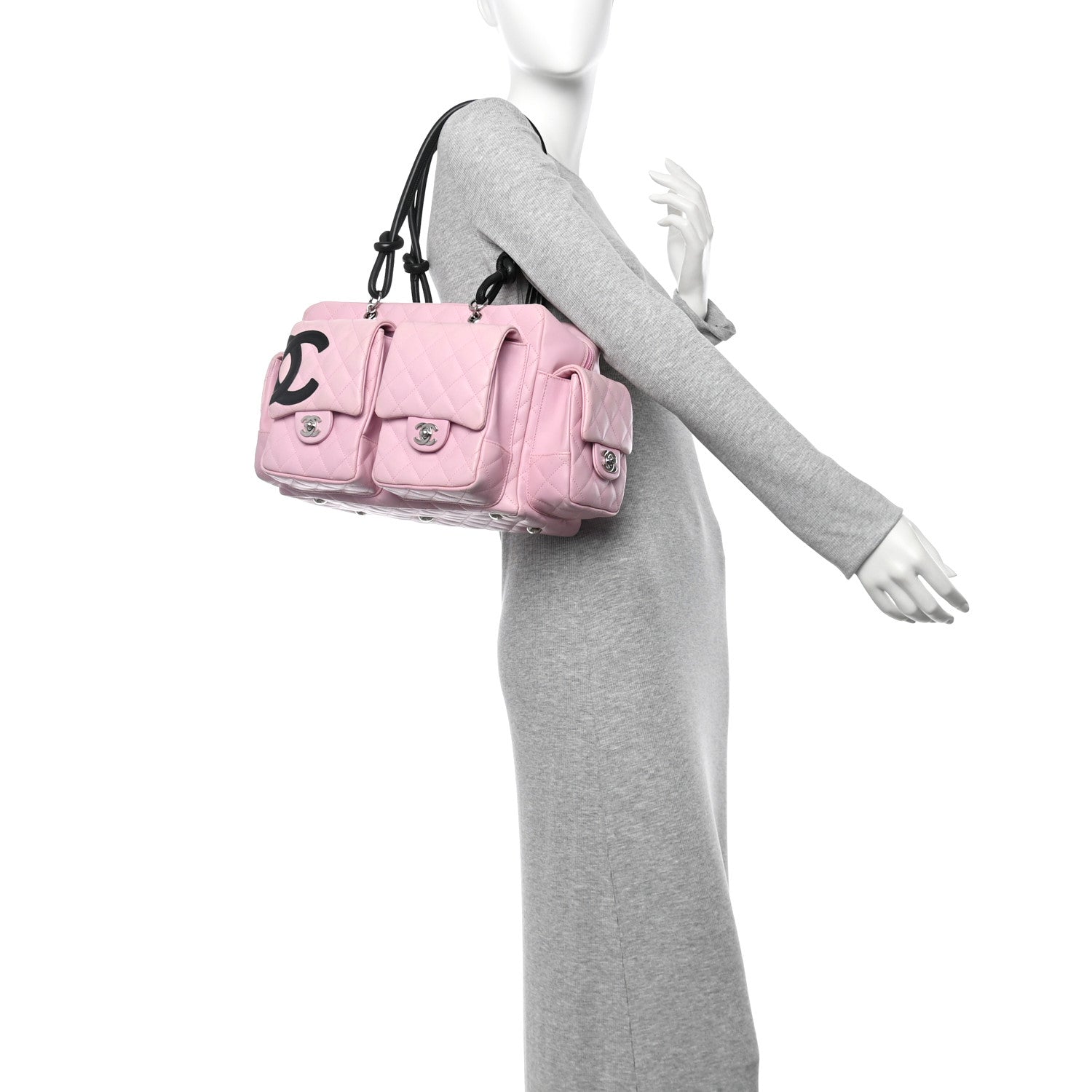 Chanel Calfskin Quilted Large Cambon Multipocket Reporter Pink Black 2 of 11