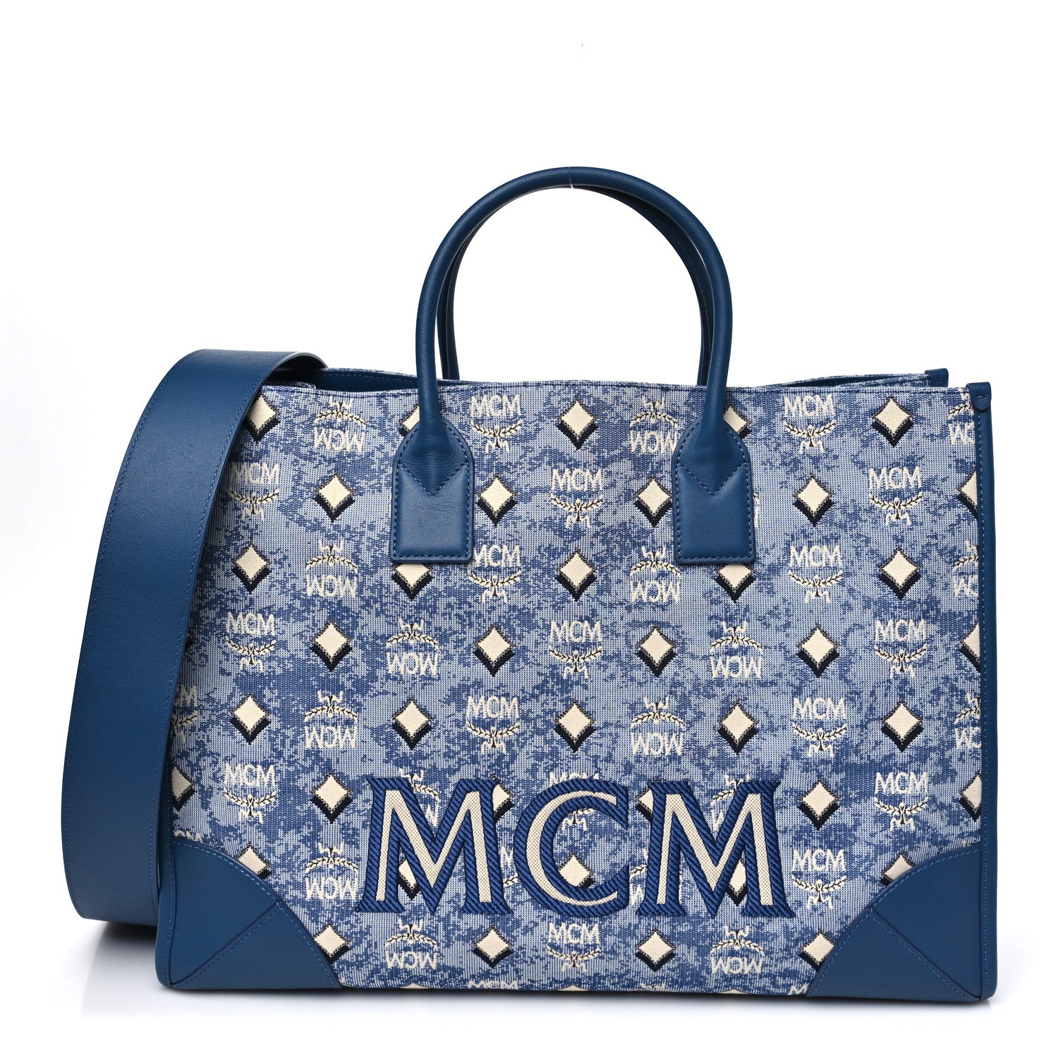 MCM Jacquard Monogram Munchen Extra Large Tote Blue 1 of 11