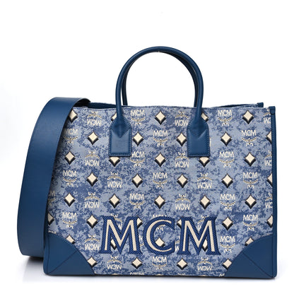 MCM Jacquard Monogram Munchen Extra Large Tote Blue 1 of 11