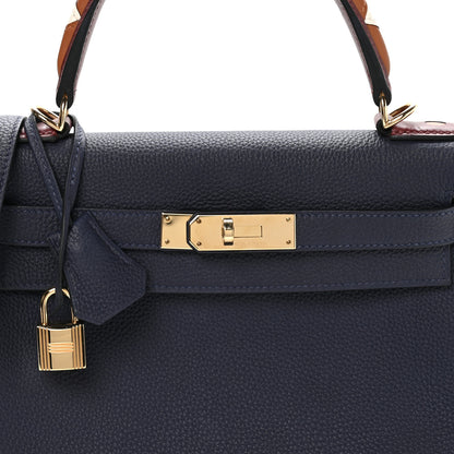 Hermes Togo Horseshoe Au Galop Kelly Retourne 28 Bleu Nuit Rouge H Fauve 8 of 11