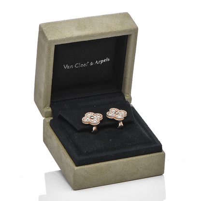 Van Cleef & Arpels 18K Yellow Gold Diamond Vintage Alhambra Earrings 10 of 10