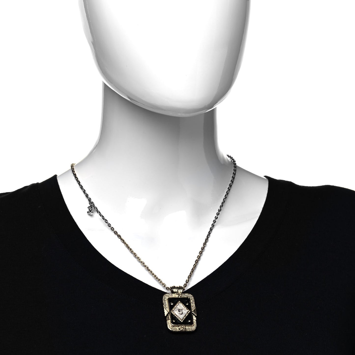 Metal Resin Enamel Crystal CC Necklace Gold Black White