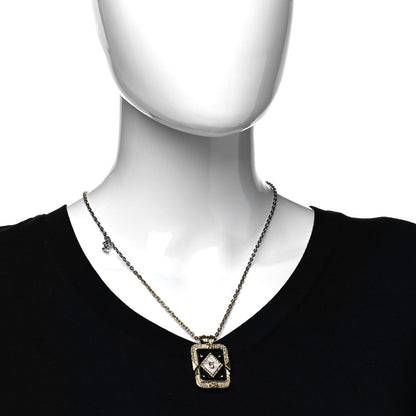 Chanel Metal Resin Enamel Crystal CC Necklace Gold Black White 2 of 4