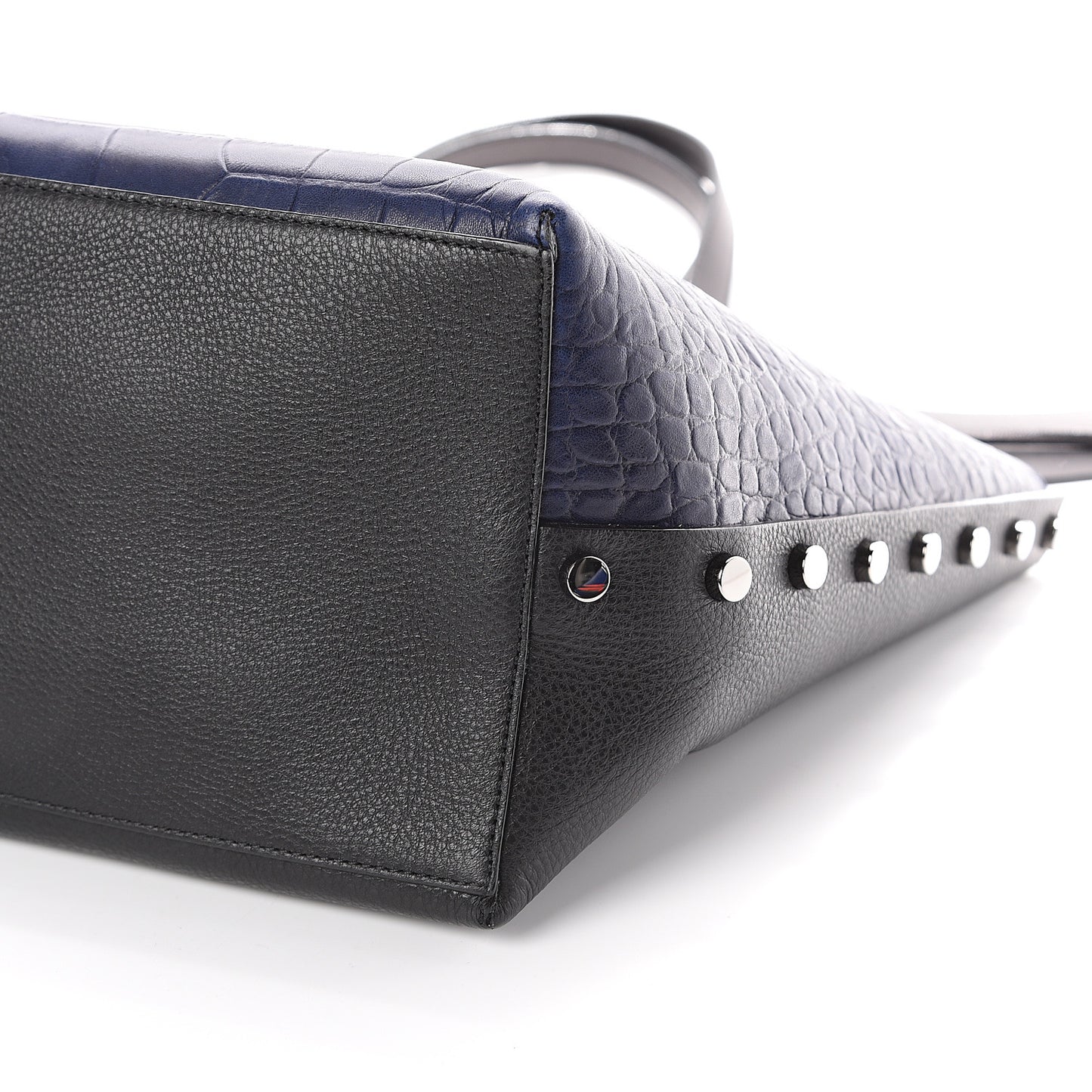 Crocodile Embossed Satin Calfskin Twist East West Tote Steel Blue