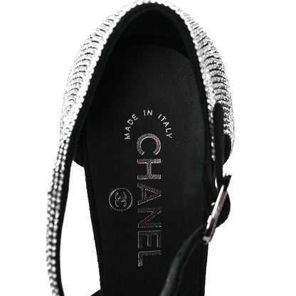 Chanel Crystal Cap Toe CC Wedge Ankle Strap Pumps 38 Silver Black 7 of 8