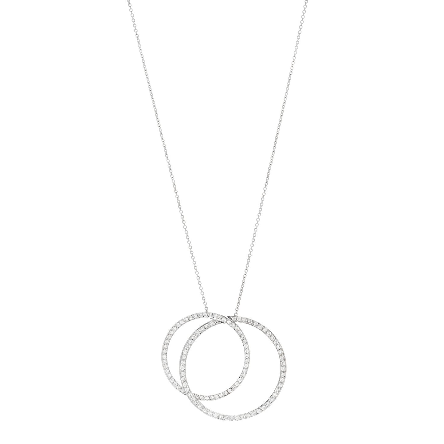 18K White Gold Diamond Interlocking Circles Necklace