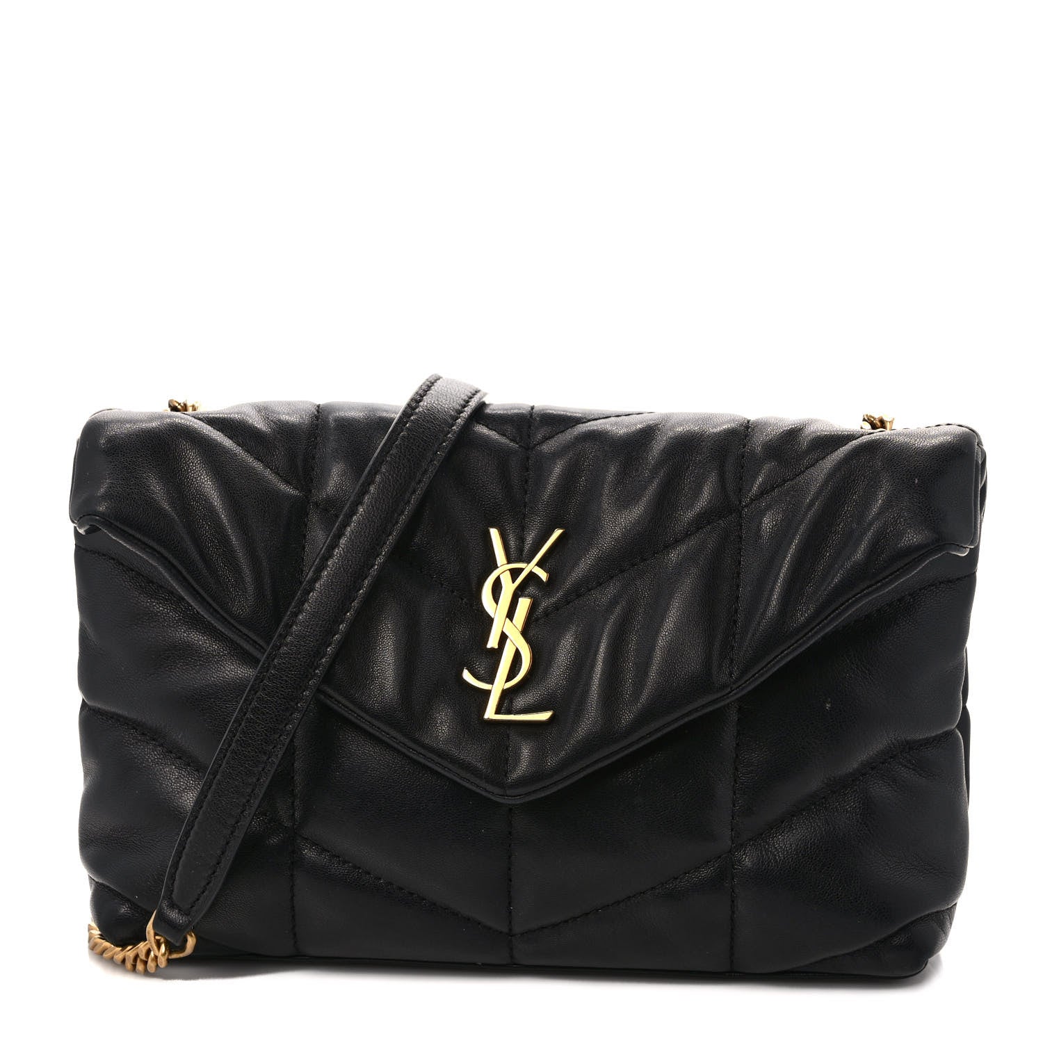 Saint Laurent Lambskin Quilted Toy Loulou Puffer Monogram Chain Satchel Black 1 of 11