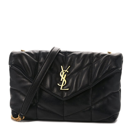 Saint Laurent Lambskin Quilted Toy Loulou Puffer Monogram Chain Satchel Black 1 of 11