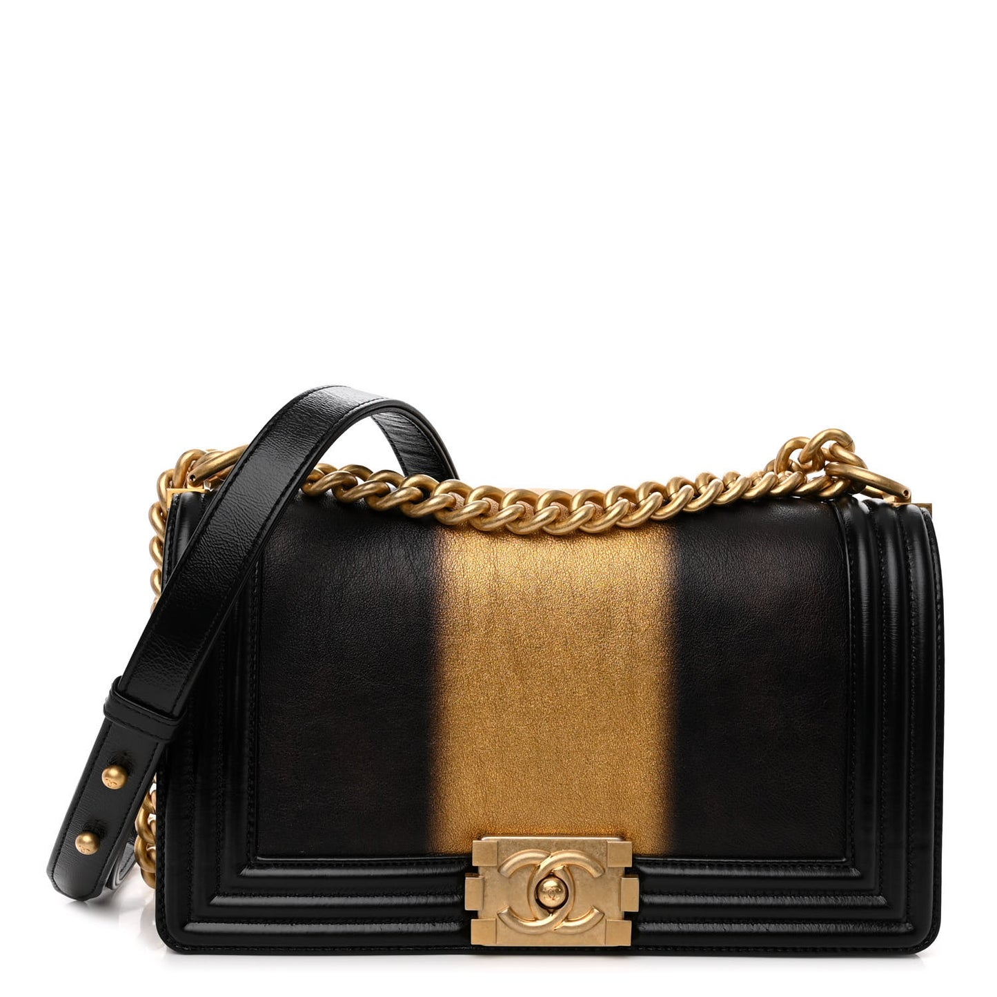 Metallic Glazed Calfskin Medium Boy Flap Black Gold
