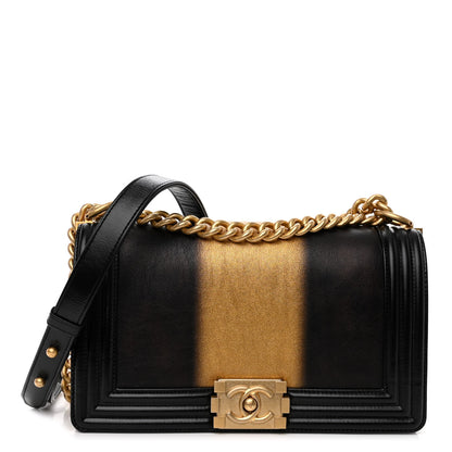 Chanel Metallic Glazed Calfskin Medium Boy Flap Black Gold 1 of 10