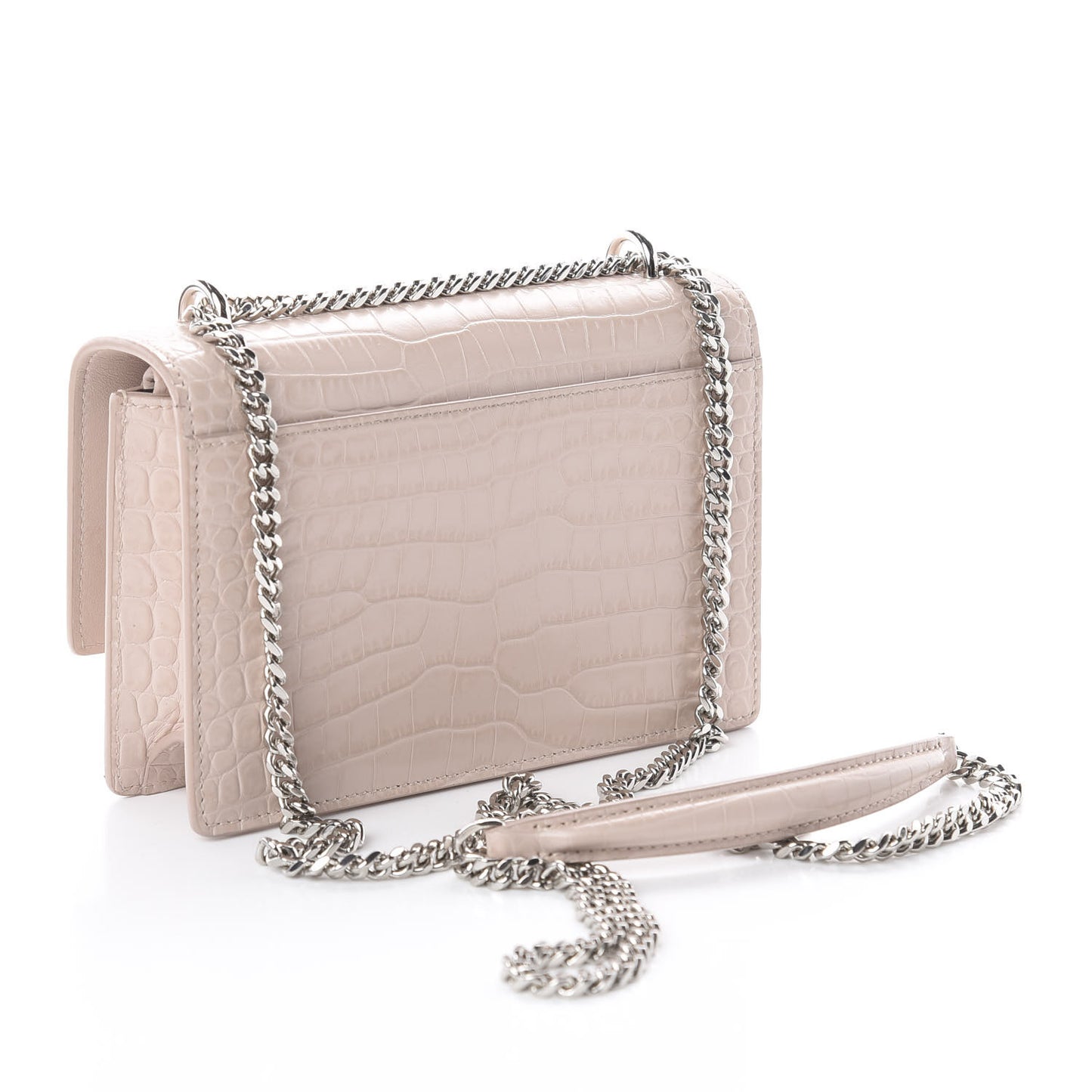 Calfskin Crocodile Embossed Monogram Sunset Chain Wallet Marble Pink